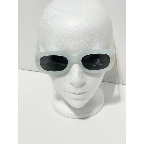 True Craft Small Rectangle Sunglasses Light Blue Transparent Frame Black Lenses‎ - Picture 6 of 8